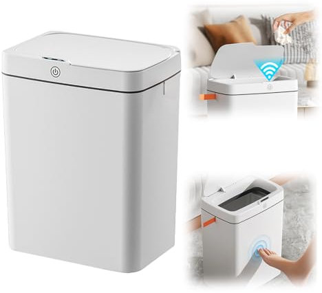 Secchio automatico con sensore, 15 l, con sensore intelligente, con coperchio, bianco senza rumore, impermeabile, per cucina, bagno, ufficio