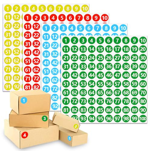 OXTXO Zahlenaufkleber 1–100, 15 mm Runde Selbstklebende Etiketten – 8 Blatt Nummern Sticker für Basteln, Organisation, Schule & Büro