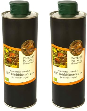Kürbishof DEIMEL Steiermark/Austria - Offerta di risparmio 2 x 500 ml di barattolo di olio di semi di zucca biologico della Stiria