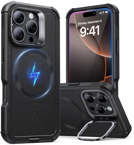 ESR for iPhone 16 Pro Max Case with Stand, 7x Military-Grade Protection, Heavy Duty Magnetic Phone Case, Compatible with MagSafe Accessories, Cyber Series, Black