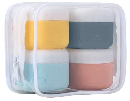 4 Pièces Silicone Cosmétiques Conteneur de Voyage, 50 ML Rechargeable Maquillage Gel Pots Contenant, Récipients Crème Bouteille Vide Étanches avec Couvercles pour Voyages et Maison