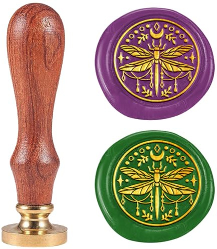 DELORIGIN Wachssiegelstempel Libelle Siegelstempel Im Retro Stil 25mm Siegelstempel Personalisiert Abnehmbarer Messingkopf Mit Holzgriff Für Umschläge Geschenke Briefe Einladungen Dekoration