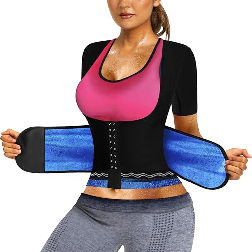 Mulnall Sauna Suit for Women Slimming Shirt Sweat Vest Heat Trapping Tank Top Workout Body Shaperwear,Adjustable waist,Breathable Armpit,Double Non-slip Silicone(6017-01-L)