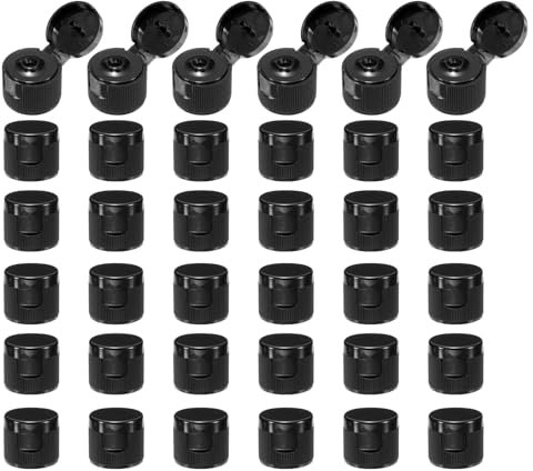 sourcing map 36pcs 20/410 Flips Top Caps for Bottles, Replacement Plastic Reusable Non-Spill Bottle Lid for Squeeze Bottles, Refillable Bottles, Plastic, Empty, Shampoo Bottles, Black