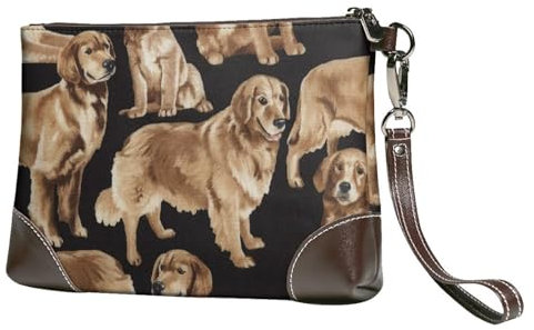 FLYIFE Golden Retrievers Printed Wristlet Bags Leather Clutch Womens Zip Purse Wallet Handbag With Wrist Strap