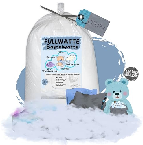 Qooltex Füllwatte waschbar 3 kg Beutel - Vegan Stopfwatte Füllmaterial | Hochwertige Füllmaterial für Kissen, Kopfkissen - Bastelwatte Wolkendecke Formbeständig - 1kg bis 5kg Beutel