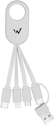 W Wonder Full Power - Cable 4 en 1 USB-A ou USB-C vers USB-C/Lightning/Micro-USB - 14cm - Blanc