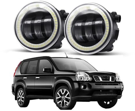 ODKBFG Phare Avant Ensemble De Phares Antibrouillard Angel Eye 30W, 2 Pièces, Lentille LED Pour Voiture, Feu De Jour DRL 12V Pour Nissan X-trail (T31) 2007 – 2012 Feux Avants(Blanc)