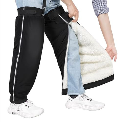 Smallan Frauen Radfahren Beinwärmer Männer mit Reißverschluss und reflektierenden Streifen, Dicken Fleece Innere Winddichte wasserdichte Motocross Knie Schienbein Pads Beinabdecku (60 cm/23.6 Zoll)