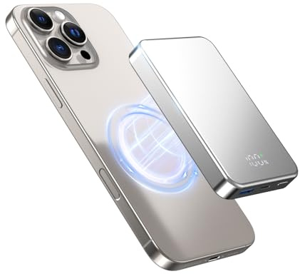 10000mAh 20W Wireless Tragbares Ladegerät, Aluminiumlegierung Kleine Magnetische Power Bank, USB-C in&Out Kabellose Batterie Pack Telefon Ladegerät für iPhone 16/15/14/13/12 Plus Pro Max Serie -Silber
