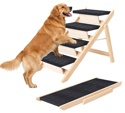 MHL.CXG Hundetreppe 2 in 1 Hunderampe, Hundetreppe Große Hunde 66cm Hoch, 4-Stufig Faltbare Katzentreppe, rutschfest Tragbar Hunderampe Katzentreppe für Sofa Betten Auto, bis zu 80 KG