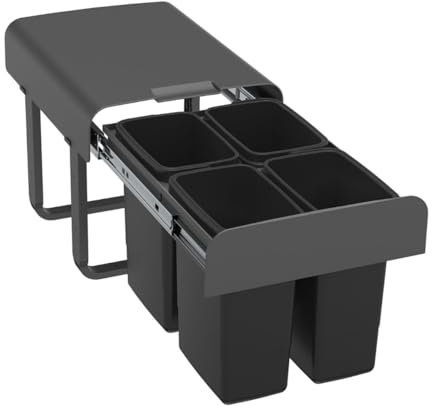 EKOTECH Abfallsammler EKKO 40 mit 28 (4x7) Liter Füllvolumen, Orion Grey, für 40 cm Schrankbreite
