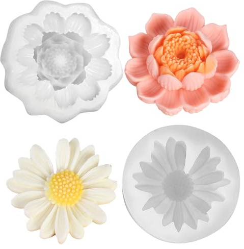 Fzyisw Kerzen Silikonformen 2 Stück Daisy & lotusblume Kerzengießformen, Kerzenformen zum Gießen, 3D Silikonform Blumen für DIY Aromatherapie Kerzen Handwerk Ornamente, Candle Mold