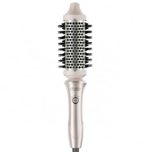 TYMO Thermal Brush Curling Brush - STYLUX 1.5 Inch Blowout Volumizer with Flexi-Fit for Hair Straightening, Heated Round Styler Tool, Hair Straightener and Curler 2 in 1, Dual Voltage, Gold