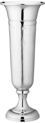 Jarrón de suelo XL de aluminio de 64 cm de alto, color plateado, decoración de ánfora, grande, jarrón decorativo de aluminio