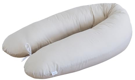 LOOLAY Schwangerschaftskissen - Stillkissen 170 cm - Seitenschläferkissen 100% Baumwolle - mit Abnehmbarem Bezug - Schwanger Kissen für Schlafen (Beige)