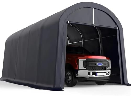 Cochera Exterior Cochera de Estilo Redondo Resistente de 12' x 20' for SUV, camión y Barco de tamaño Completo, toldo antinieve for Coche, Refugio for Barcos al Aire Libre, Gris Oscuro