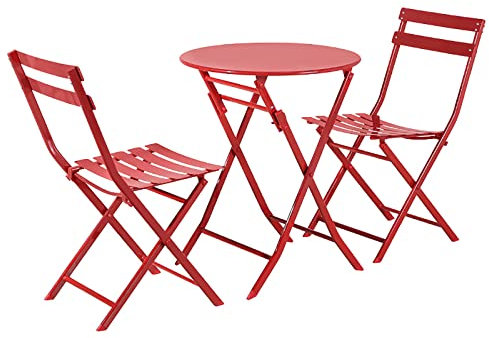 Premium Outdoor Bistrotisch und Stuhl Set 3-teilig Metall Terrassenmöbel für Küche Balkon Rot inklusive 2 Stühlen und 1 Tisch Kompaktes Design für einfache Lagerung