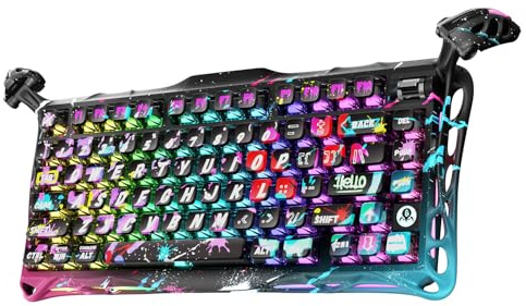 GravaStar Mercury V75 Pro Clavier Gaming HE Filaire, Switchs Magnétiques Hall Effect, Rapid Trigger 0,005mm, Polling Rate 8KHz, Clavier Mécanique 75% RGB, Aluminium (Graffiti Néon)
