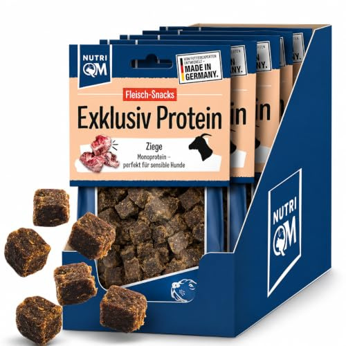 NutriQM® Exklusiv Protein Hundesnack Ziege | 5 x 100 g | Monoprotein & Getreidefrei | Hundeleckerli für Sensible Hunde | Ohne künstliche Zusätze | Ideal als Trainingsleckerli | Made in Germany