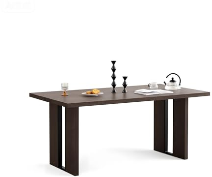 Table À Manger 160 x 90 x 75 Cm, Table Rectangulaire Pour 6–8 Personnes, Convient aux salles à manger, cuisines, salons et bureaux, MDF + pieds en métal, plateau de 4 cm d'épaisseu (Bois Foncé)