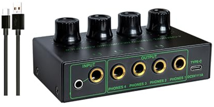 Psdndeww Amplificateur de casque à 4 canaux Répartiteur de casque portable avec sortie faible bruit pour le contrôle par bouton pour l'amplificateur de casque Niveau studio
