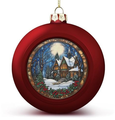 Bolas de Navidad góticas con árboles de nieve y bayas de acebo, inastillables, para colgar, bolas rojas para árbol de Navidad, decoración de árbol de Navidad, vacaciones, boda, fiesta
