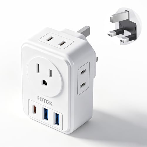 US to UK Plug Adapter with 3 USB Slots, FDTEK USA to UK Travel Adapter with 13A Fuse, Type A/B to Type G Plug Adaptor for America, Canada, Mexico, Japan, China Appliances