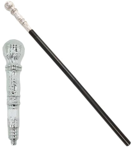 AEKZOX 1 pezzo, accessorio per costume da vampiro, elegante bastone da passeggio argentato, stile vintage, molefica, carnevale, accessori halloween, Halloween Dress Up Party (81,5 cm) (Argento)