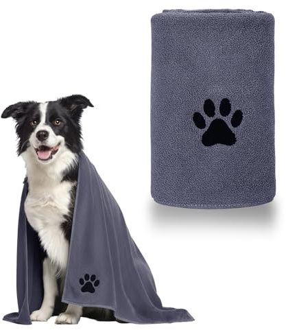 Extra Large Super Absorbent 140x70cm Micofiber Dog Towels for Drying Dogs, Soft Luxury Super Absorbent Dog Towel, Dries Pets Quickly, Hand Washing and Dry, Bath Towel for Extra Large Dogs Cat Grey