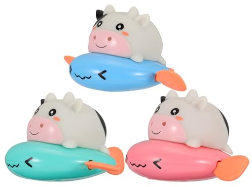 UKCOCO Juguetes de Baño con Mecanismo de Relojería Set de 3 Vacas Lecheras Flotantes en Colores Azul Claro Azul y Rosa Juguetes Acuáticos Portátiles para Bebés Ideales para Ducha y