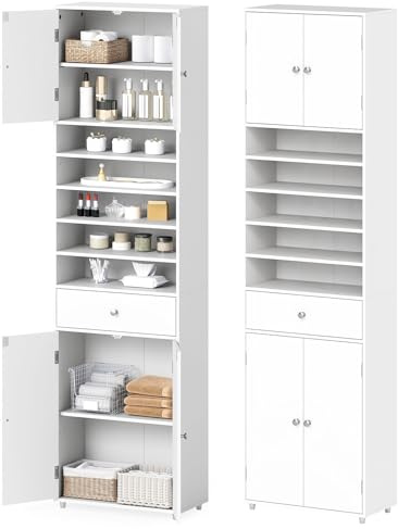 GIANTEX Armadio da bagno 180 cm, autoportante alto con 5 ripiani aperti e ripiani regolabili, 50 x 24 cm, multiuso, per soggiorno, cucina, bagno