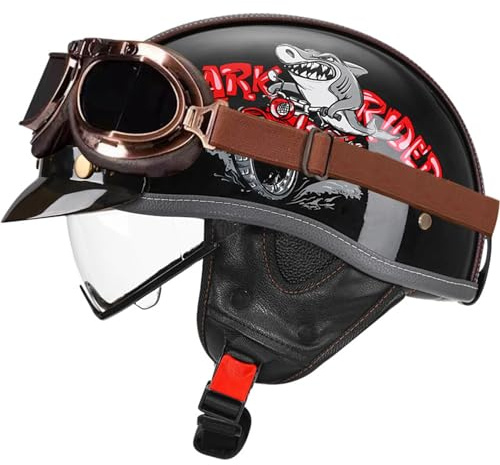 Casco Mezzo Da Motociclista Retrò Caschi Jet E Demi-Jet Con Visiera Aperto Casco Retrò Moto Approvato DOTECE Caschi Cromwell Per Adulti Uomini Donne Elmetto Scodella J,M:57-58CM