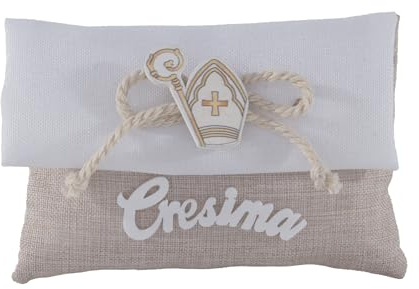 Doni Bomboniere Cresima Lot de 12 sachets de dragées, avec inscription de communion, nœud en corde et symboles sacrés Calice Ostia Idées cadeaux complètes originaux bon marché