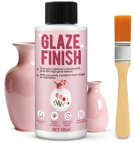 Vernice Trasparente Lucida, Lucido per Argilla Senza Cottura, Sigillante per Gesso Ceramico, Include Pennello, Effetto Smalto Lucido, Brillantezza Duratura, Resistente All'usura e ai Graffi, 100ml