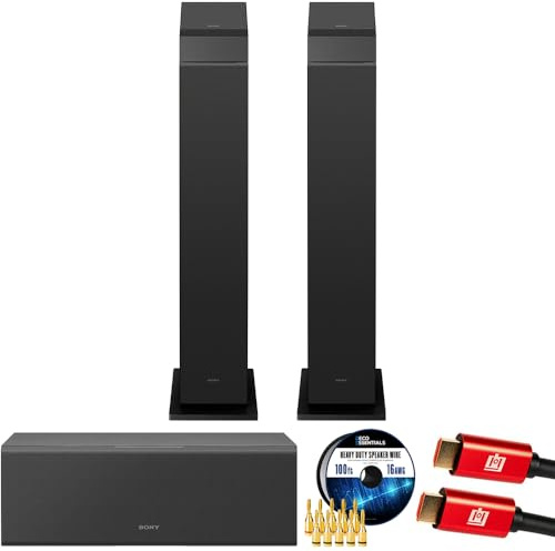Sony SS-CS3M2 3-Way 4-Driver Hi-res Floorstanding Speaker, Black (Pair) 2025 Bundle with 2-Way 3-Driver Center Channel Speaker, 100ft Speaker Wire Cable, 5-Pair Banana Plugs and HDMI Cable