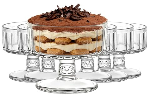 TOLASTO Dessert Glass Bowls Set of 6, 315ml Footed Glass Dessert Cups, Clear Ice Cream Sundae Bowls for Tiramisu, Panna Cotta, Trifle, Yogurt, Pudding & Layered Desserts