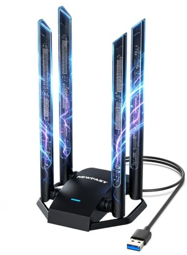 NEWFAST AC1300 Antena WiFi USB Adaptador WiFi USB para PC Dual Band | 5GHz&2.4GHz, 4*6dBi Antena de Alta Ganancia, Antena WiFi USB para PC Compatible Windows XP/7/8/8.1/10/11