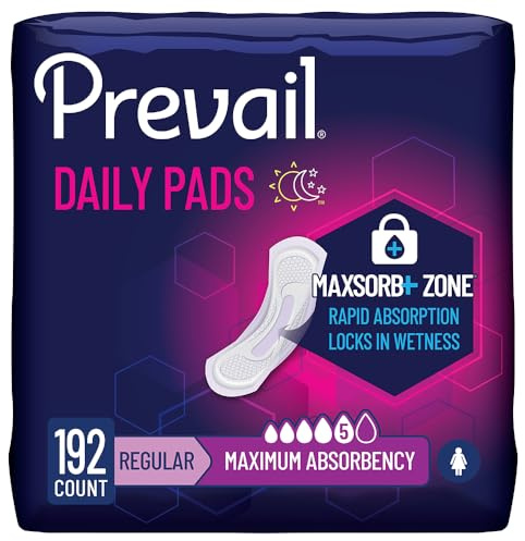 Prevail Incontinence Bladder Control Pads, Maximum Absorbency, Regular, 192 Count