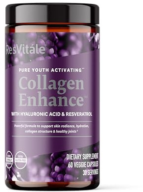 ResVitále Collagen Enhance - Beauty Supplement with Hyaluronic Acid & Resveratrol - 60 Capsules