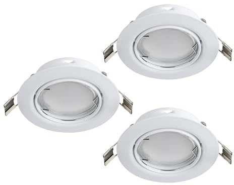 EGLO 3er-Set Einbaustrahler Peneto, Spots Set aus Stahl in Weiß | 3 Einbauleuchten mit GU10 Fassung, LED Leuchtmittel inklusive, Spot flach, schwenkbar, Ø 8,7 cm