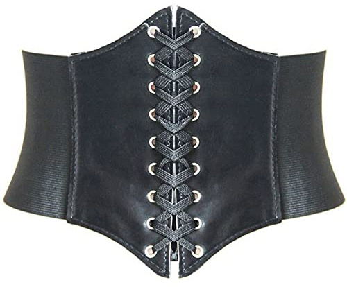 HANERDUN Ceinture Corset pour Femme Cuir Corset à Lacets Ceinture Élastique Ceinture Rétro Cinch Quatre Tailles - Noir - Taille M
