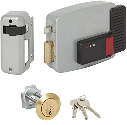 CISA 111610802, Serratura Elettrica da Applicare, 12V, Verniciato Grigio Alluminio, Entrata 80, Mano Sinistra, Cilindro standard
