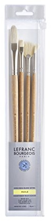 Lefranc Bourgeois Gama Profesional para Óleo - Pincel de Cerda Blanca Extra, Set multiusos de 4 pinceles (Redondo Nº4, lengua de gato Nº14, plano corto Nº8, abanico Nº8)