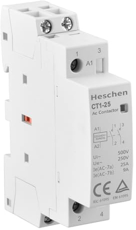 Heschen Haushalt AC Schütz, CT1-25, 25A, 2-polig zwei normal offen, AC 220V/230V Spulenspannung, 35mm DIN-Schienenaufnahme, für Schaltkreissteuerung, 1 Stück