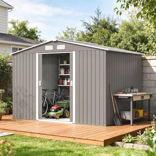 Outsunny Caseta de Jardín Exterior 4,9 m² 277x195x192 cm Gris