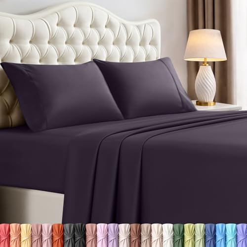Utopia Bedding Juego de sábanas de 4 Piezas, Microfibra cepillada, Resistente al Encogimiento y a la decoloración, fácil Cuidado (King, Morado)