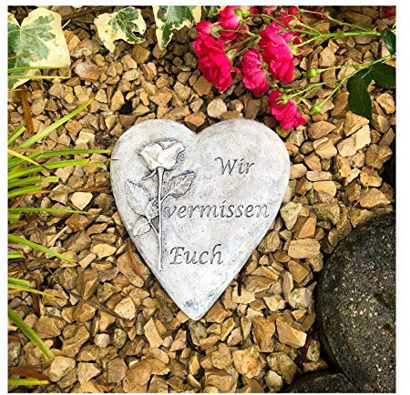 Radami Herz Grabherz Grabengel Spruch - Wir vermissen Euch - Grabschmuck Grabdeko Trauerherz