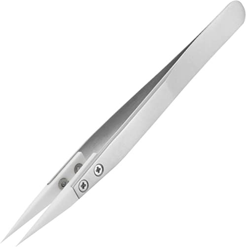 CABLEPELADO Lötpinzette mit Keramikspitze, 0,5 mm Zirkoniaspitze, Keramikspitze, nicht magnetisch, hitzebeständig bis 1000 °C, Pinzette aus Edelstahl, gerade spitze Spitze