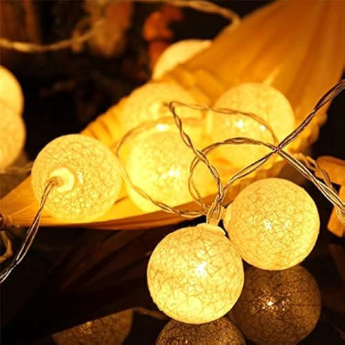 LED Lichterkette Baumwollkugeln mit Stecker, 3,8m 20er Cotton Ball Lichterketten Kugeln Nachtlicht für Weihnachten, Hochzeit, Party, Zimmer, Wohnheim, Innen Deko.